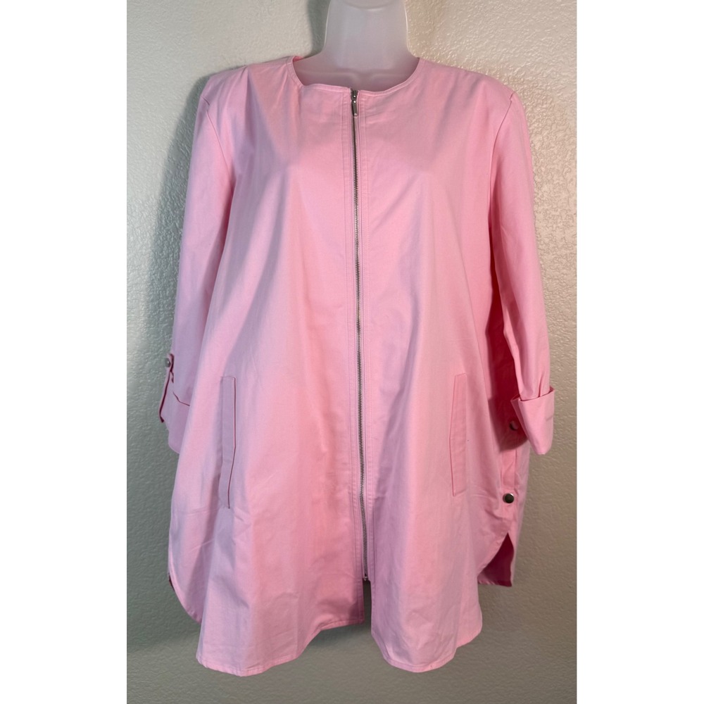 Ming Wang Womens XL Jacket Pink Zip Front Cotton Longline Chic Beach Casual NEW